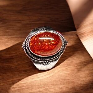 Elegant Silver and Amber Ring
